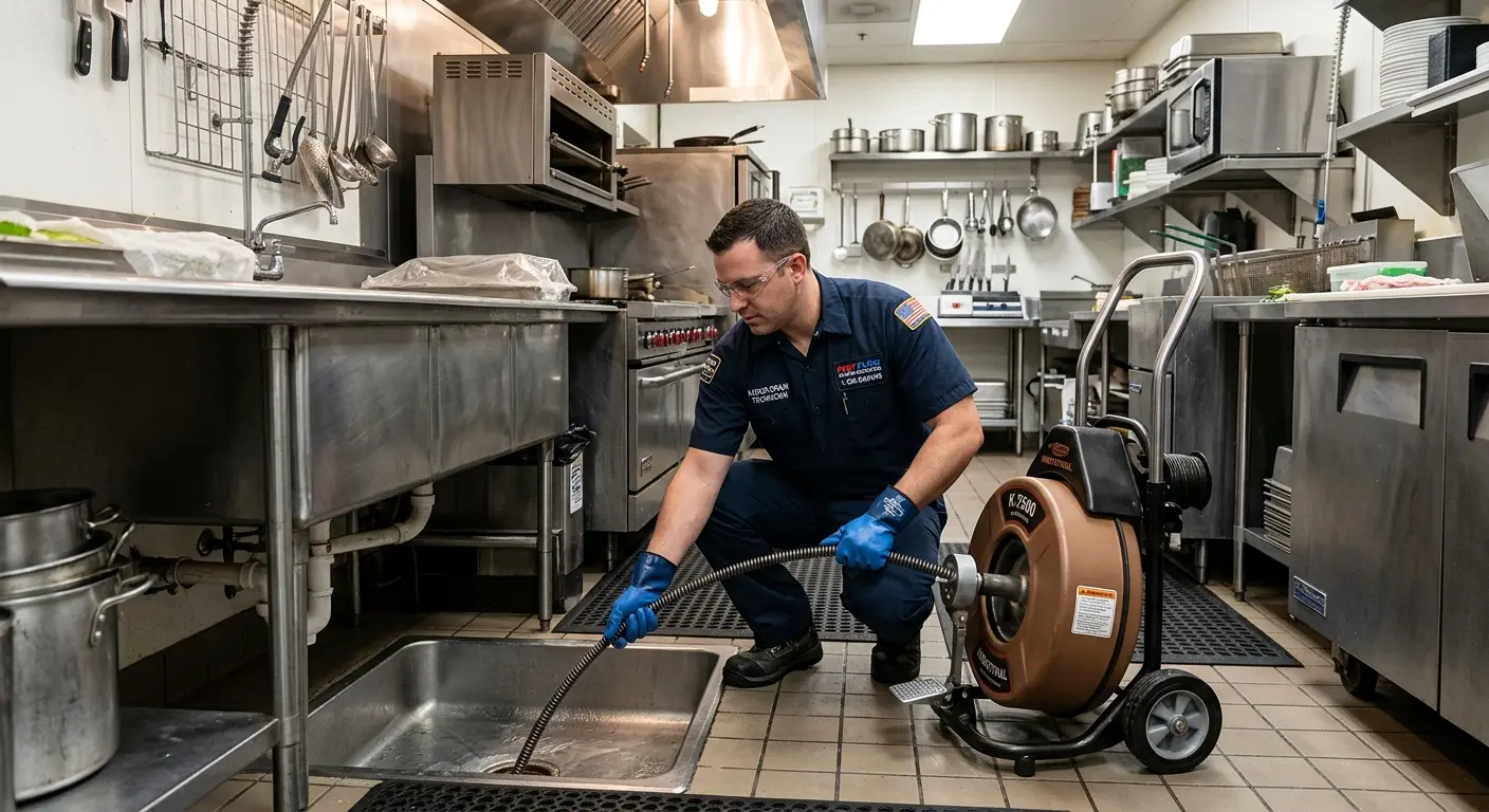 Commercial drain cleaning service in a restaurant kitchen in Holyoke