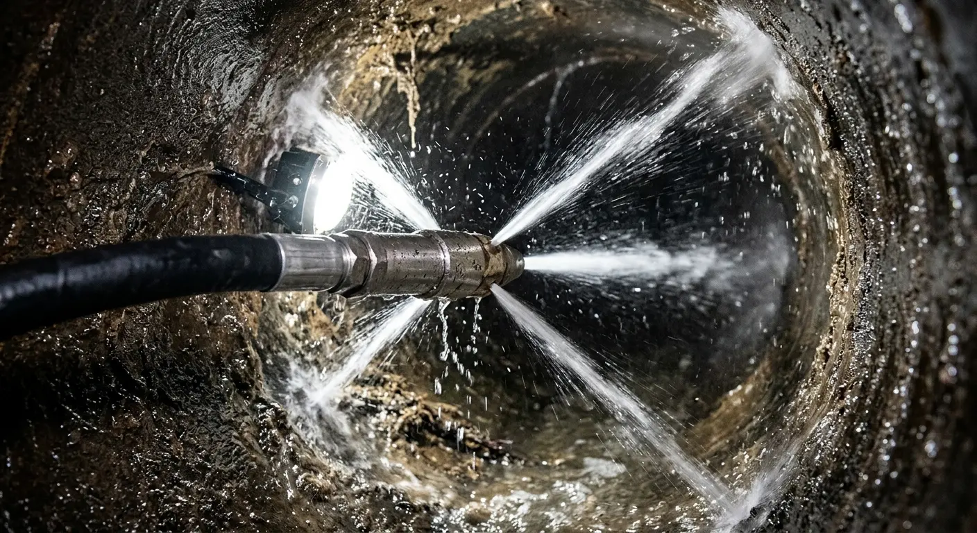 High-pressure hydro jetting nozzle cleaning sewer pipe for Sewer Line Relining in Holyoke